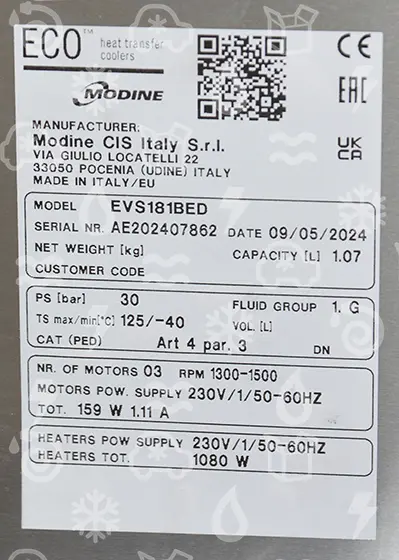 výparník ECO - Luvata EVS-181ED, 1.70 kW (dT 8 st., R404A), s odtáváním, EC ventilátory